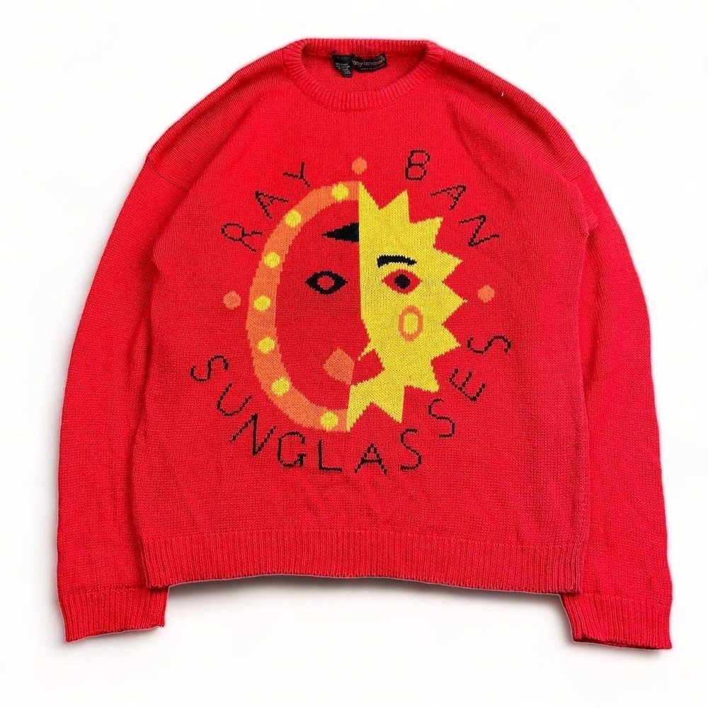 Vintage 80s Tony Lambert Ray Ban‎ Sunglasses Sweater Size Medium Red Knit Sun